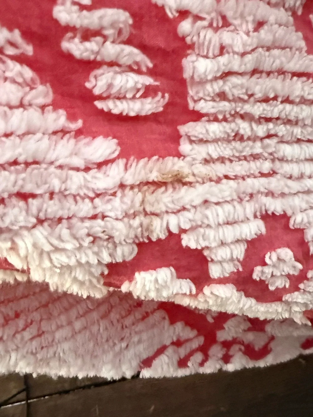Vintage Montgomery Ward Pink White Chenille Bedspread Full USA Cottagecore